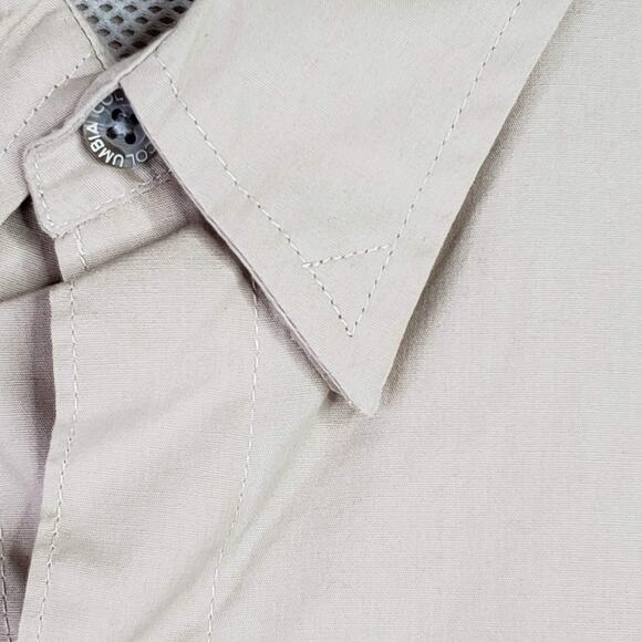 Columbia Shirt PFG Men's Large Beige Button Up Short Sleeve Vented Fishing - Picture 5 of 11